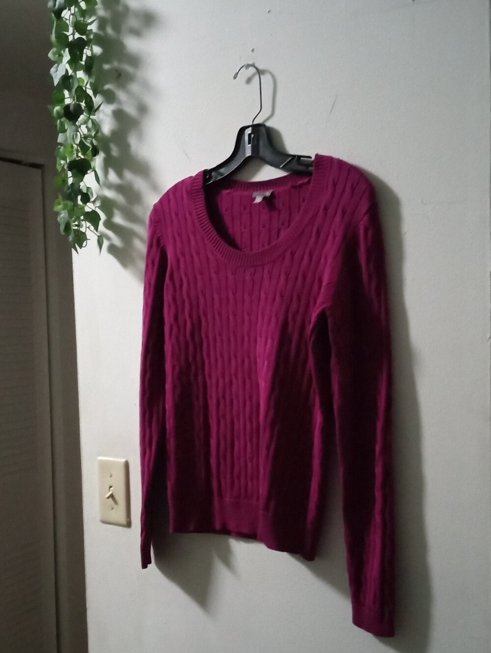 Ann Taylor Cable Knit Scoop Neck Sweater - Raspberry